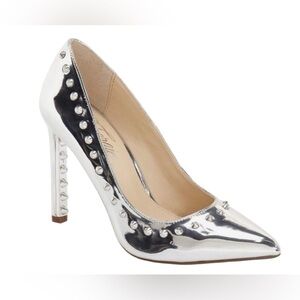 Fergie Silver Helix Stiletto Pumps with Stud Embellishment - Size 7